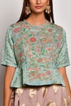 Swati Vijaivargie_Green Linen Satin Round Embroidered Top _Online_at_Aza_Fashions