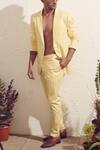 Buy_Dev R Nil_Yellow Cotton Satin Lycra Blazer With Trousers_at_Aza_Fashions