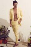 Buy_Dev R Nil_Yellow Cotton Satin Lycra Blazer With Trousers_Online_at_Aza_Fashions