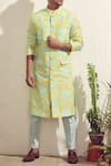 Buy_Dev R Nil_Blue Silk Printed Sherwani_at_Aza_Fashions