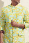 Shop_Dev R Nil_Blue Silk Printed Sherwani_at_Aza_Fashions