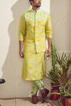 Buy_Dev R Nil_Yellow Dola Silk Printed Nehru Jacket With Kurta_at_Aza_Fashions