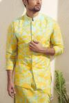 Shop_Dev R Nil_Yellow Dola Silk Printed Nehru Jacket With Kurta_at_Aza_Fashions