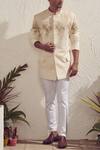Buy_Dev R Nil_Peach Cotton Embroidered Bandhgala With Pants_at_Aza_Fashions