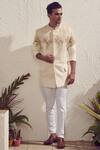 Dev R Nil_Peach Cotton Embroidered Bandhgala With Pants_Online_at_Aza_Fashions
