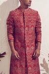 Shop_Dev R Nil_Raw Silk Embroidered Sherwani_at_Aza_Fashions