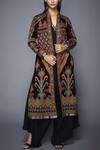 RI.Ritu Kumar_Black Micro Velvet Band Collar Embroidered Jacket_Online_at_Aza_Fashions