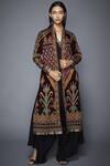 Buy_RI.Ritu Kumar_Black Micro Velvet Band Collar Embroidered Jacket_Online_at_Aza_Fashions