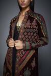 RI.Ritu Kumar_Black Micro Velvet Band Collar Embroidered Jacket_at_Aza_Fashions