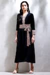 Buy_Ritu Kumar_Black Polyester Crepe V Neck Flared Long Kurta  _Online_at_Aza_Fashions