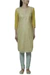 Shop_Nini Mishra_Yellow Tissue Round Embroidered Kurta _Online_at_Aza_Fashions