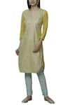 Buy_Nini Mishra_Yellow Tissue Round Embroidered Kurta _at_Aza_Fashions