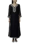 Shop_Nini Mishra_Black Cotton Silk Round Embroidered Long Kurta _Online_at_Aza_Fashions