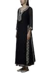 Nini Mishra_Black Cotton Silk Round Embroidered Long Kurta _Online_at_Aza_Fashions