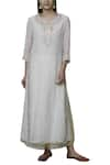 Buy_Nini Mishra_White Cotton Silk Round Embroidered Long Kurta _at_Aza_Fashions