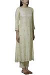 Nini Mishra_Beige Silk Tussar Round Embroidered Kurta _Online_at_Aza_Fashions