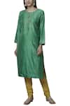 Buy_Nini Mishra_Green Silk Round Embellished Kurta _at_Aza_Fashions