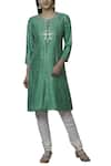 Buy_Nini Mishra_Green Silk Round Embellished Kurta _at_Aza_Fashions