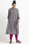 Three_Grey Cotton Silk Pleated Long Tunic_Online_at_Aza_Fashions