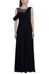 Shop_Esha Koul_Black Net, Georgette Wide Neck Draped Jumpsuit_Online_at_Aza_Fashions