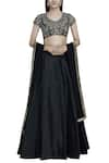 Buy_Esha Koul_Black Silk V Neck Lehenga Set _at_Aza_Fashions