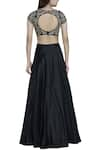 Shop_Esha Koul_Black Silk V Neck Lehenga Set _at_Aza_Fashions