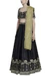 Esha Koul_Black Silk Square Neck Embroidered Lehenga Set _Online_at_Aza_Fashions