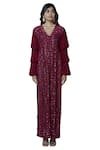 Manish Malhotra_Wine Embroidered Kurta With Pants_Online_at_Aza_Fashions