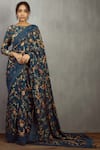 Buy_Torani_Blue Chanderi Printed Saree_at_Aza_Fashions