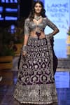 Shop_Jayanti Reddy_Purple Raw Silk V Neck Embroidered Bridal Lehenga Set _at_Aza_Fashions