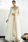 Buy_Nakul Sen_Off White Chiffon Embroidered Kurta Lehenga Set_at_Aza_Fashions