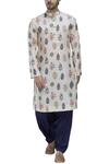 Buy_Pranay Baidya_White Tussar Dupion Silk Printed Kurta_at_Aza_Fashions