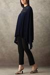 Namrata Joshipura_Blue Jersey Mandarin Collar Asymmetric Tunic_Online_at_Aza_Fashions