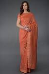 Buy_Talking Threads_Coral Kota Linen Bateau Saree With Blouse  _at_Aza_Fashions