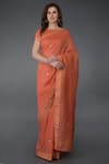 Talking Threads_Coral Kota Linen Bateau Saree With Blouse  _Online_at_Aza_Fashions