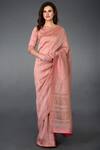 Buy Talking Threads Pink Silk Linen Round Embroidered Saree Set at Aza Fashions Buy_Talking Threads_Pink Silk Linen Round Embroidered Saree Set _at_Aza_Fashions