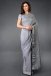 Buy_Talking Threads_Grey Kota Linen Bateau Saree With Blouse  _at_Aza_Fashions