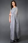 Buy_Talking Threads_Grey Kota Linen Bateau Saree With Blouse  _Online_at_Aza_Fashions