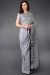 Shop_Talking Threads_Grey Kota Linen Bateau Saree With Blouse  _Online_at_Aza_Fashions