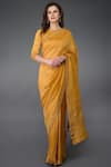 Buy_Talking Threads_Yellow Silk Linen Round Embroidered Saree  _at_Aza_Fashions