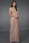 Talking Threads_Pink Pure Crepe Embroidered Saree With Blouse_Online_at_Aza_Fashions