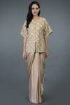 Buy_Talking Threads_Beige Saree With Embroidered Jacket _at_Aza_Fashions