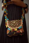 Shop_Torani_Black Chanderi Printed Sling Bag_at_Aza_Fashions