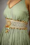 Shop Torani Green Chanderi Embroidered Waist Belt at Aza Fashions Shop_Torani_Green Chanderi Embroidered Waist Belt_at_Aza_Fashions