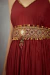 Shop_Torani_Maroon Thread Embroidery Chanderi Belt_at_Aza_Fashions