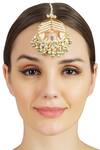 Shop_Auraa Trends_Gold Plated Bead Circular Maangtikka_at_Aza_Fashions