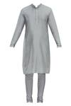 Buy_Manish Nagdeo_Grey Silk Bundi And Kurta Set For Kids_Online_at_Aza_Fashions