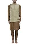 Manish Nagdeo_Beige Cotton Silk Bundi Kurta Set _Online_at_Aza_Fashions
