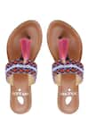 Shop_Sole Fry_Multi Color Embroidered T-strap Flat Sandals _at_Aza_Fashions