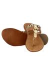 Shop_Sole Fry_Brown Textured T-strap Flat Sandals _at_Aza_Fashions